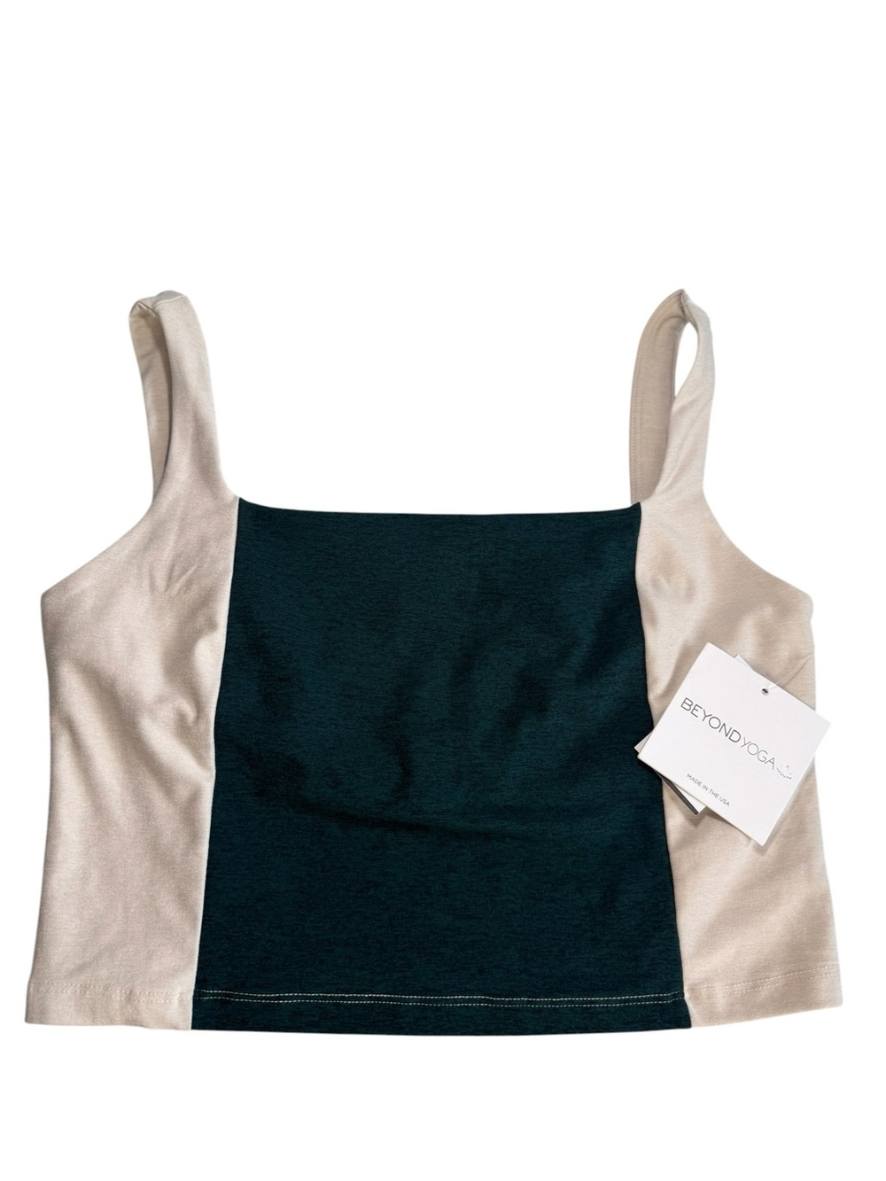 Beyond Yoga Spacedye colorblock cropped tank green beige LARGE NWT sports bra